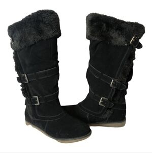 BareTraps Black Faux Fur Buckle Boots